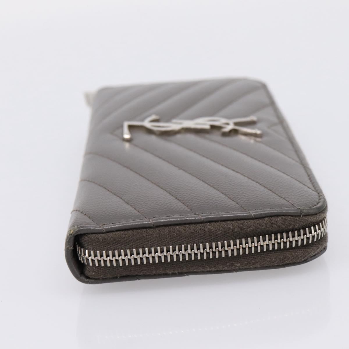SAINT LAURENT Cassandra Long Wallet Leather Gray Silver Auth bs37418