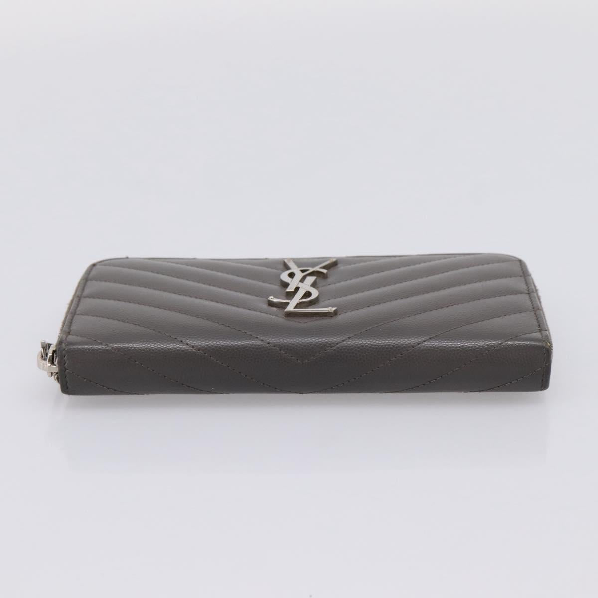 SAINT LAURENT Cassandra Long Wallet Leather Gray Silver Auth bs37418