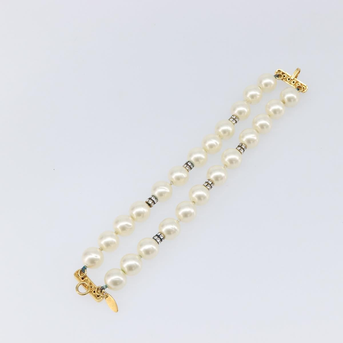 CHANEL Pearl Bracelet metal Gold CC Auth bs37428