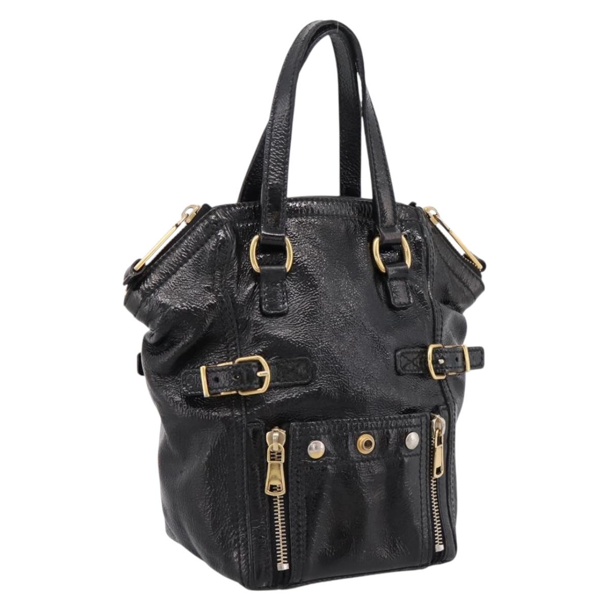 SAINT LAURENT Downtown Tote Bag Patent Leather Black Gold Auth bs37430A