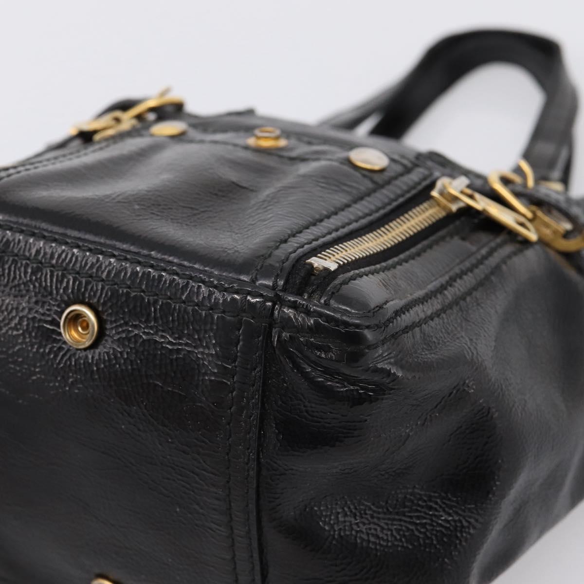 SAINT LAURENT Downtown Tote Bag Patent Leather Black Gold Auth bs37430A