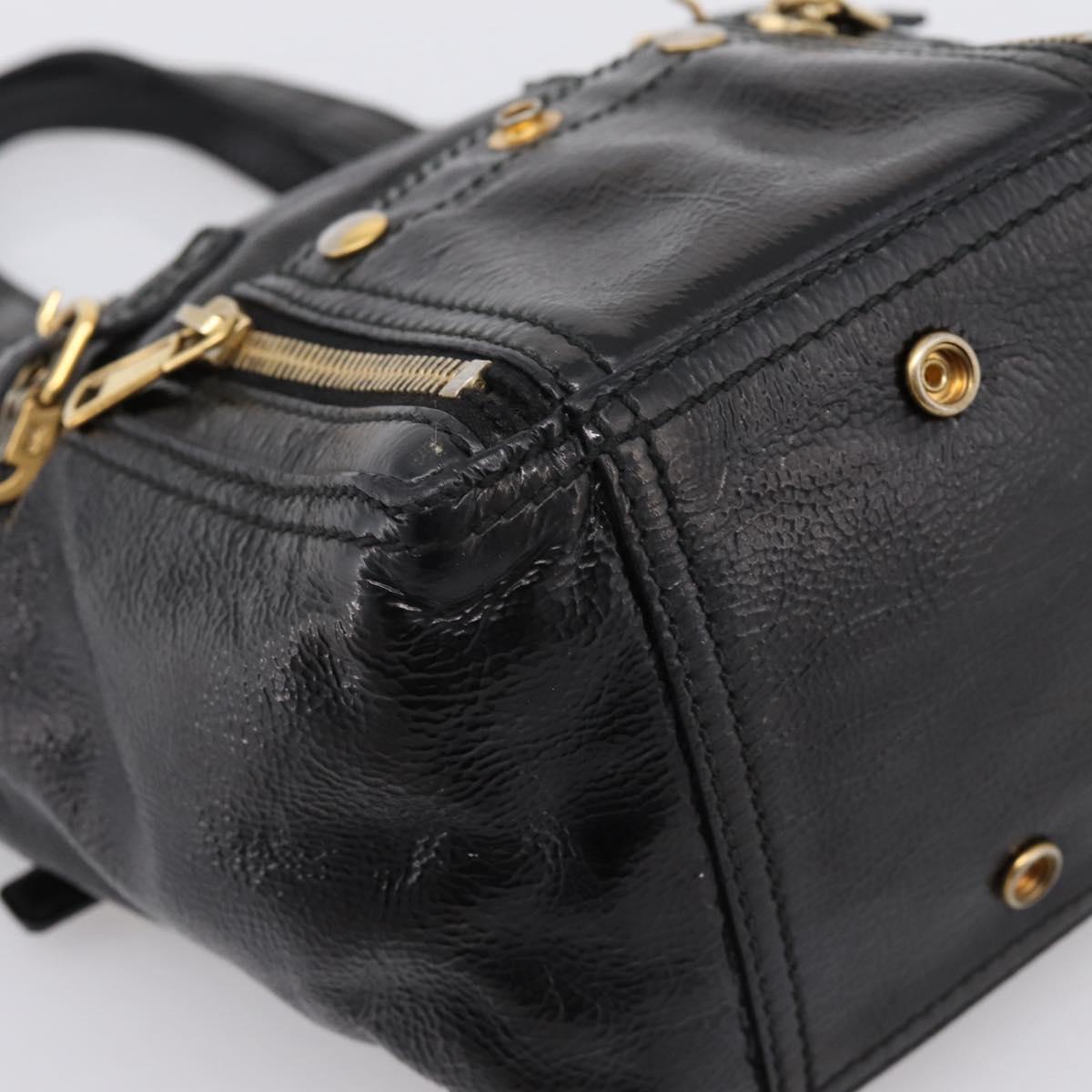 SAINT LAURENT Downtown Tote Bag Patent Leather Black Gold Auth bs37430A