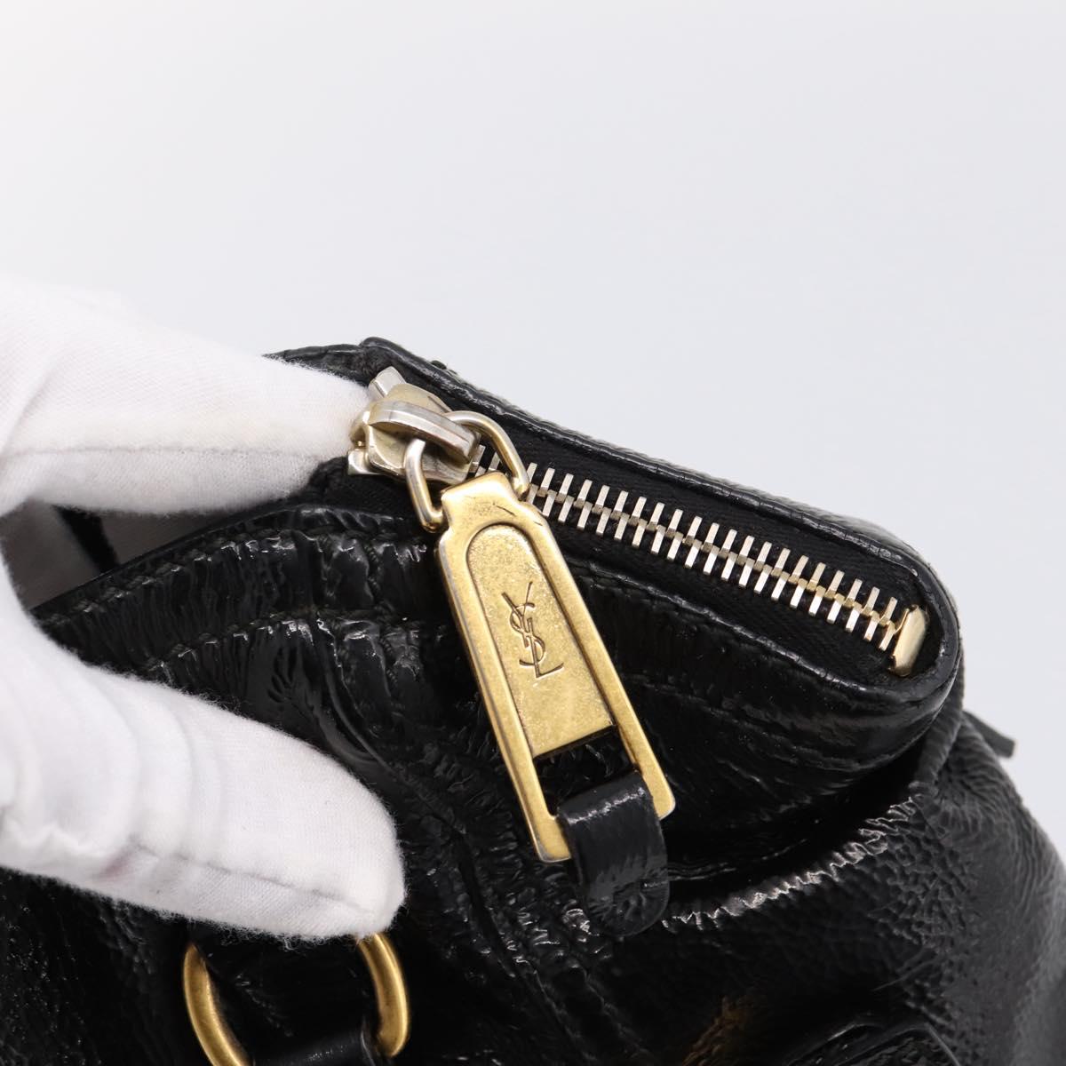 SAINT LAURENT Downtown Tote Bag Patent Leather Black Gold Auth bs37430A