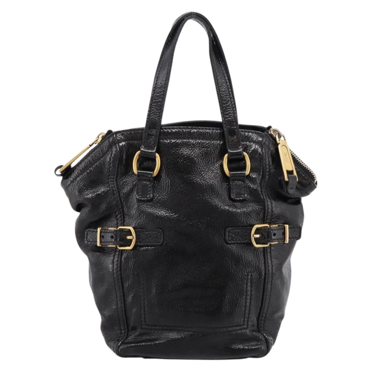 SAINT LAURENT Downtown Tote Bag Patent Leather Black Gold Auth bs37430A