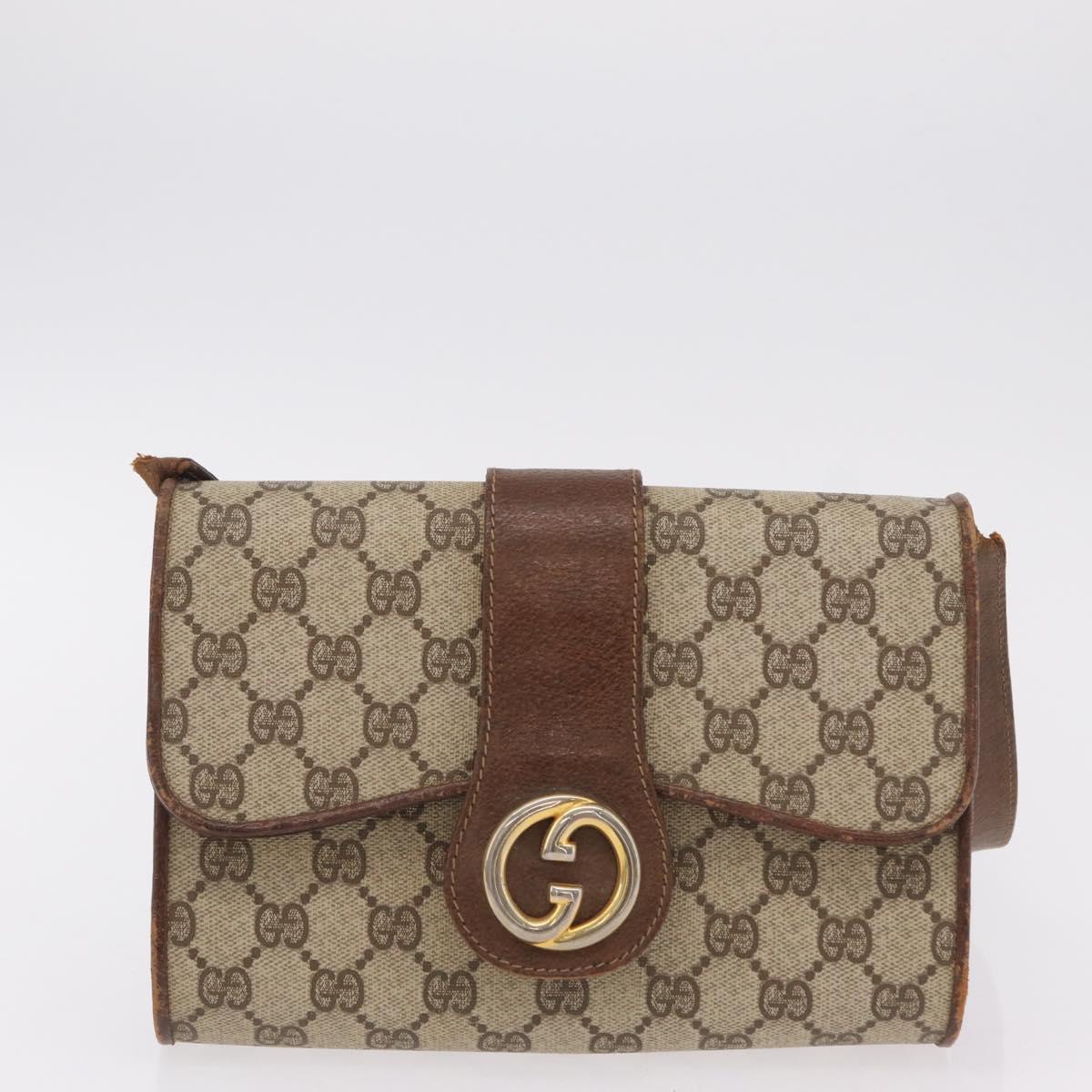 GUCCI GG Supreme Sherry Line Bag PVC Leather 3 Set Beige Yellow Auth bs37438