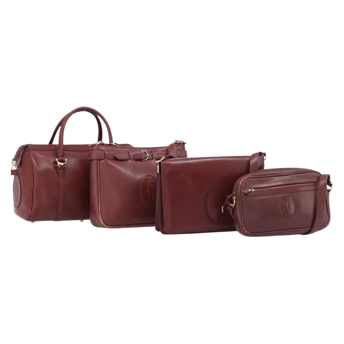 CARTIER Must Line Shoulder Bag Leather 4 Set Bordeaux Auth bs37441