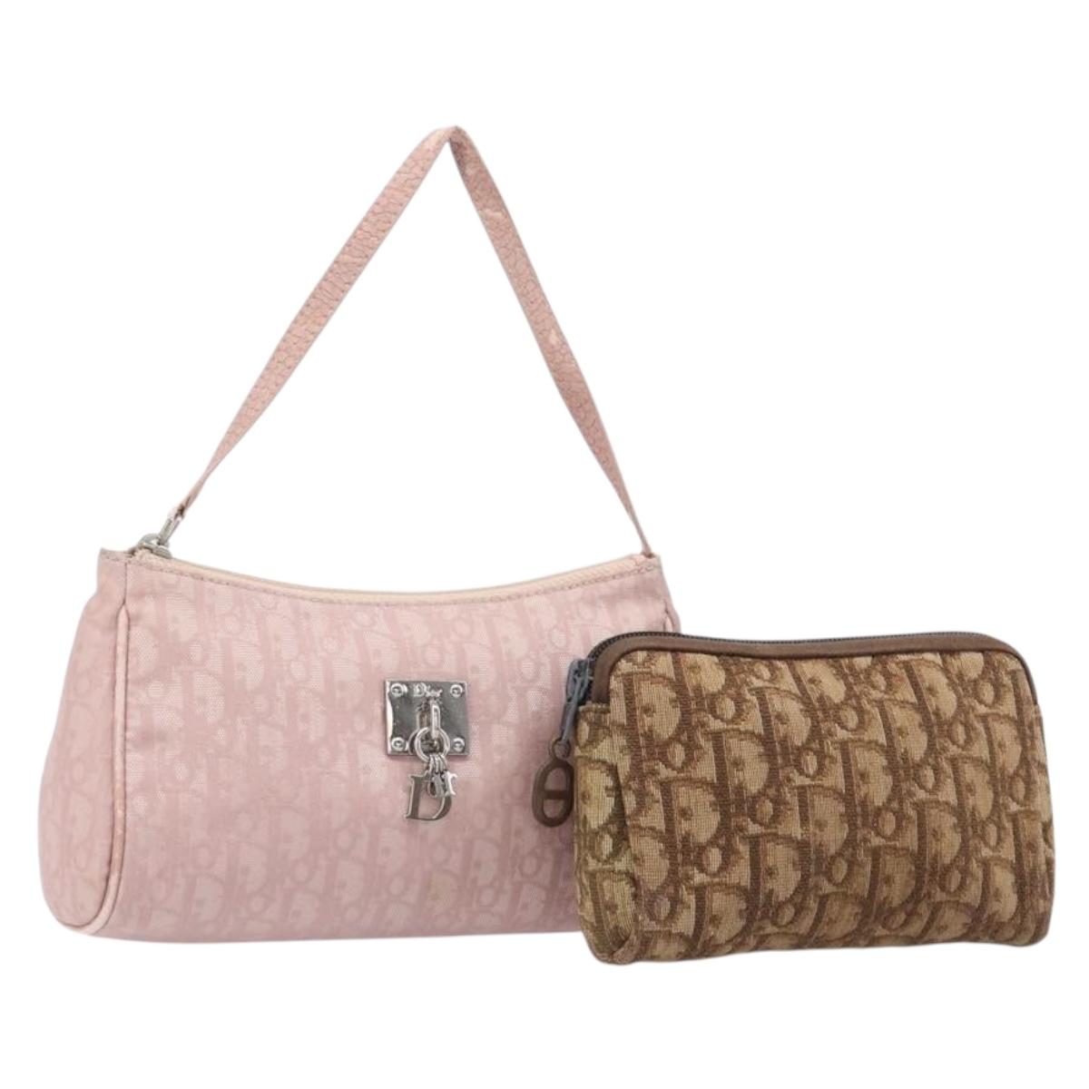 Christian Dior Trotter Canvas Pouch 2 Set Pink Brown Auth bs37443