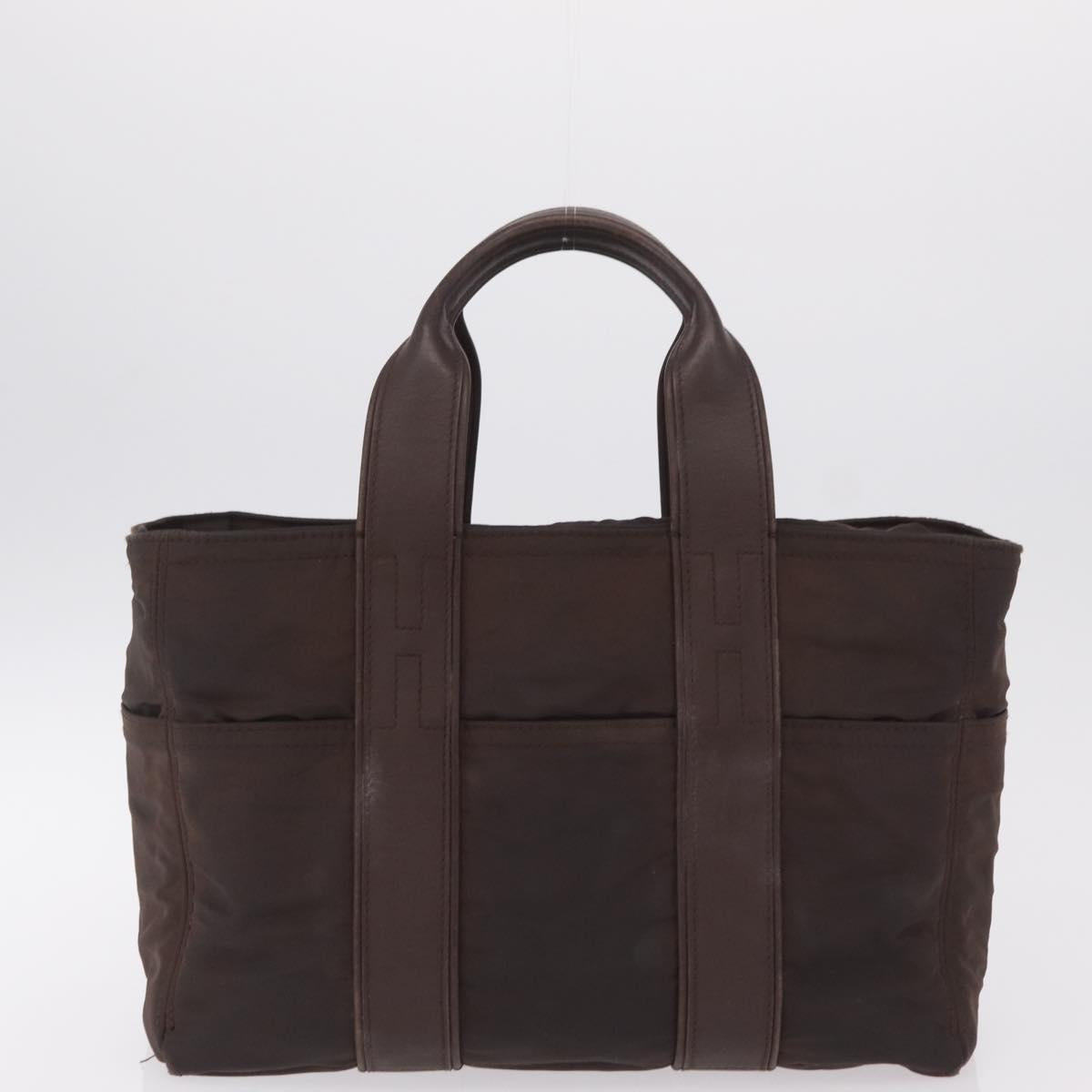 HERMES Hand Bag Cotton Nylon 3 Set Brown Gray Auth bs37446