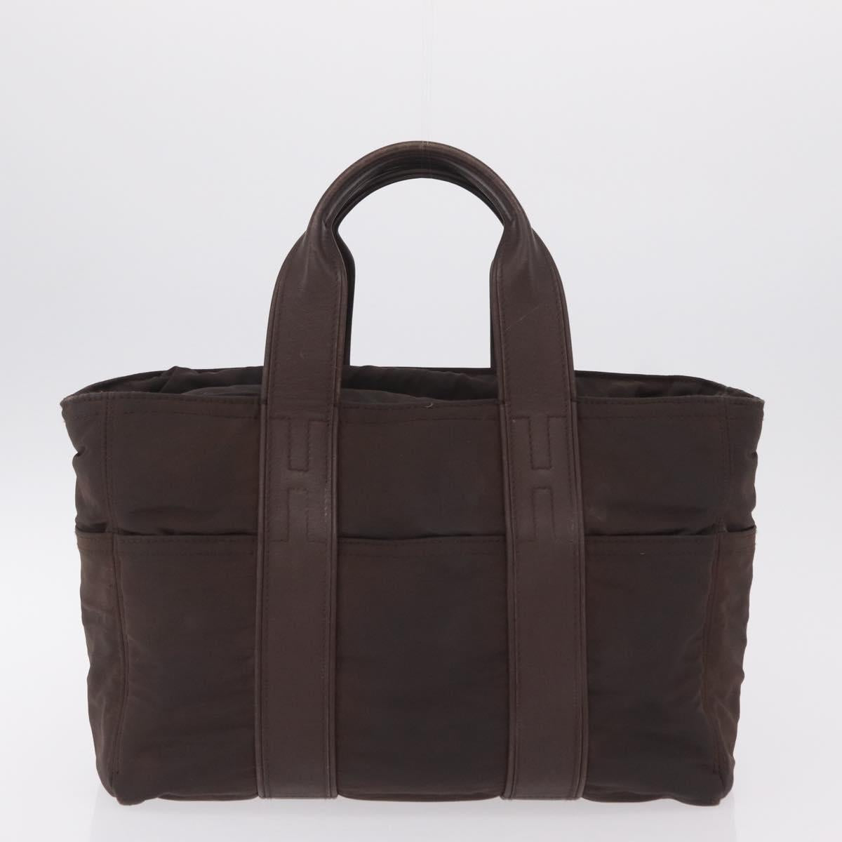 HERMES Hand Bag Cotton Nylon 3 Set Brown Gray Auth bs37446