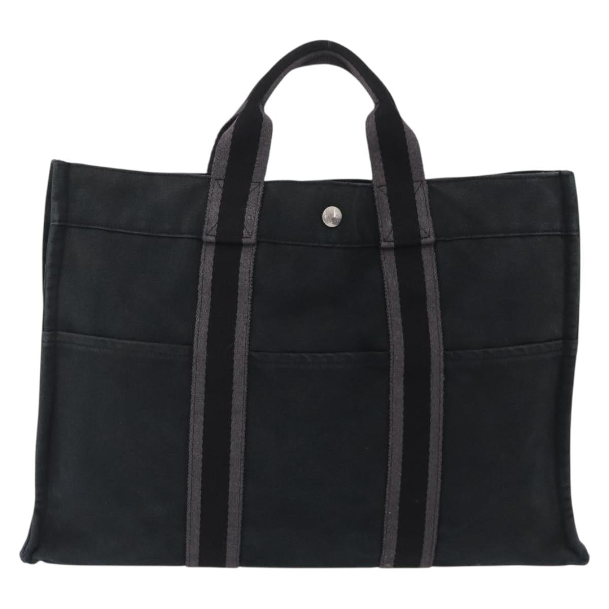 HERMES Hand Bag Cotton Nylon 3 Set Brown Gray Auth bs37446