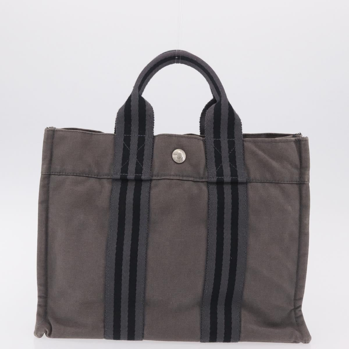 HERMES Hand Bag Cotton Nylon 3 Set Brown Gray Auth bs37446