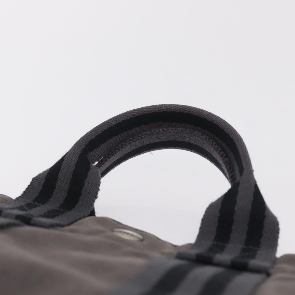 HERMES Hand Bag Cotton Nylon 3 Set Brown Gray Auth bs37446