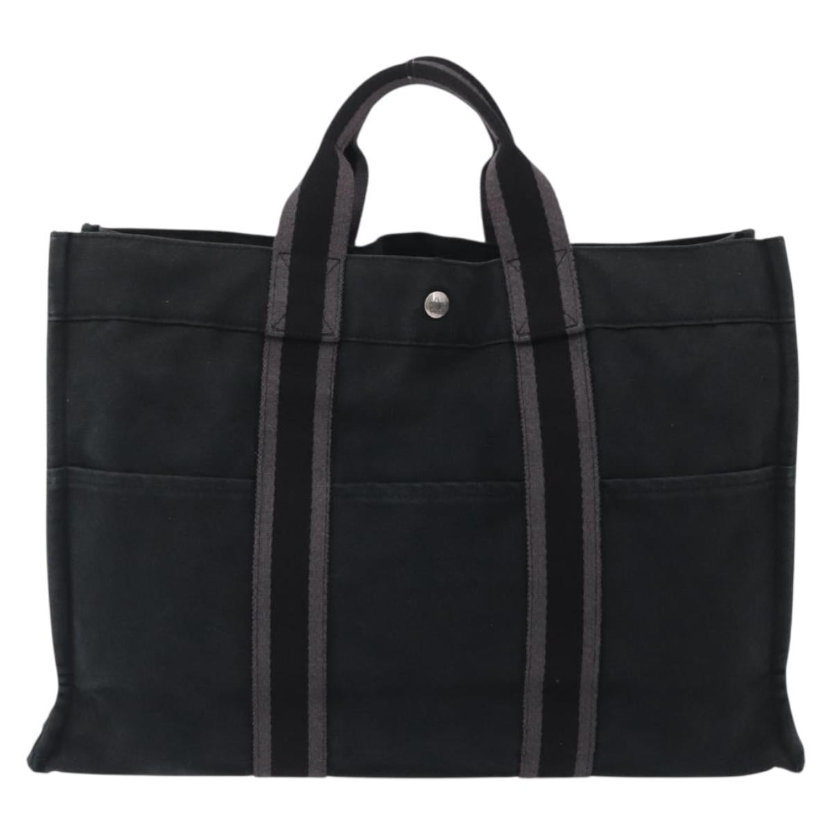 HERMES Hand Bag Cotton Nylon 3 Set Brown Gray Auth bs37446