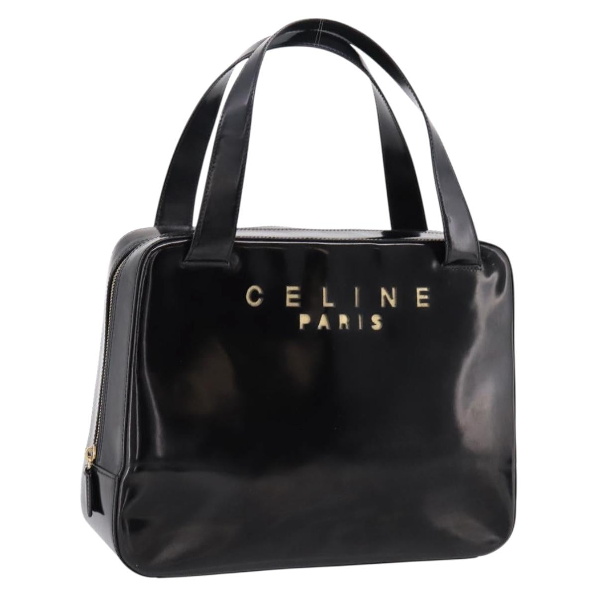 CELINE Hand Bag Patent Leather Black Gold Auth bs37452