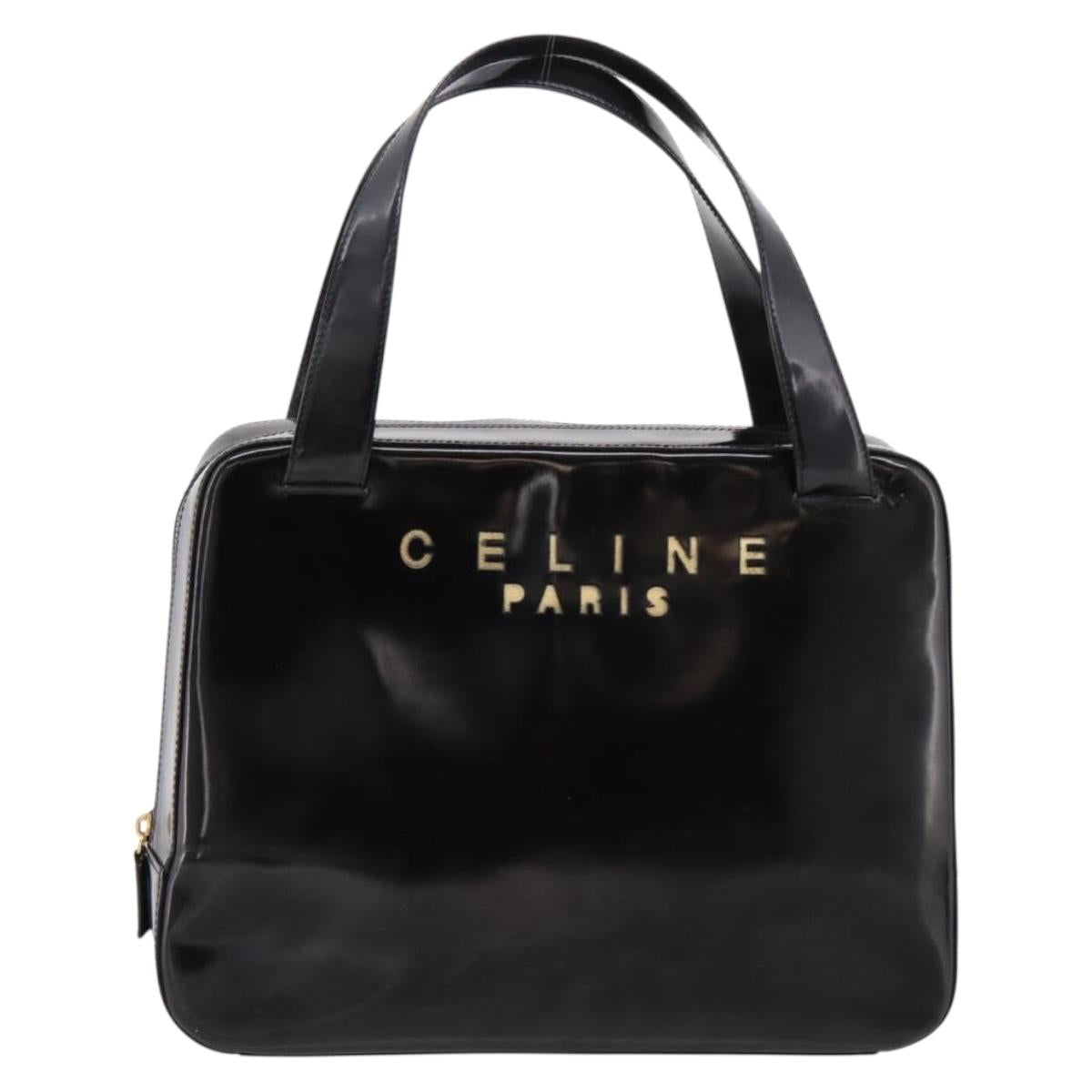 CELINE Hand Bag Patent Leather Black Gold Auth bs37452