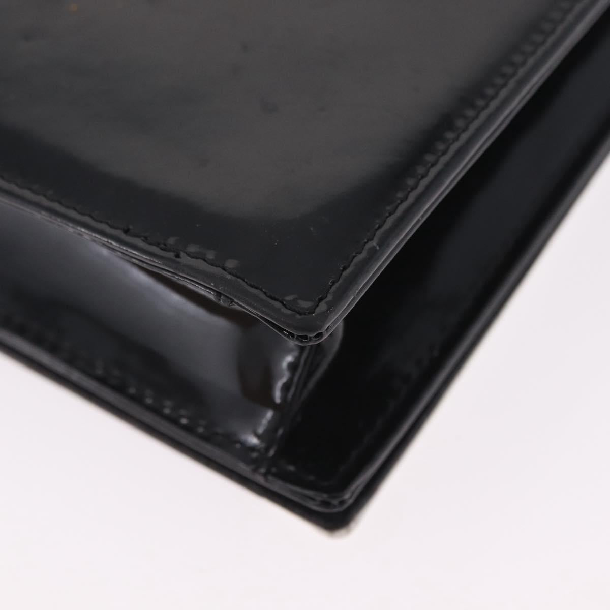 CHANEL Mademoiselle Clutch Bag Patent Leather Black Silver CC Auth bs37456