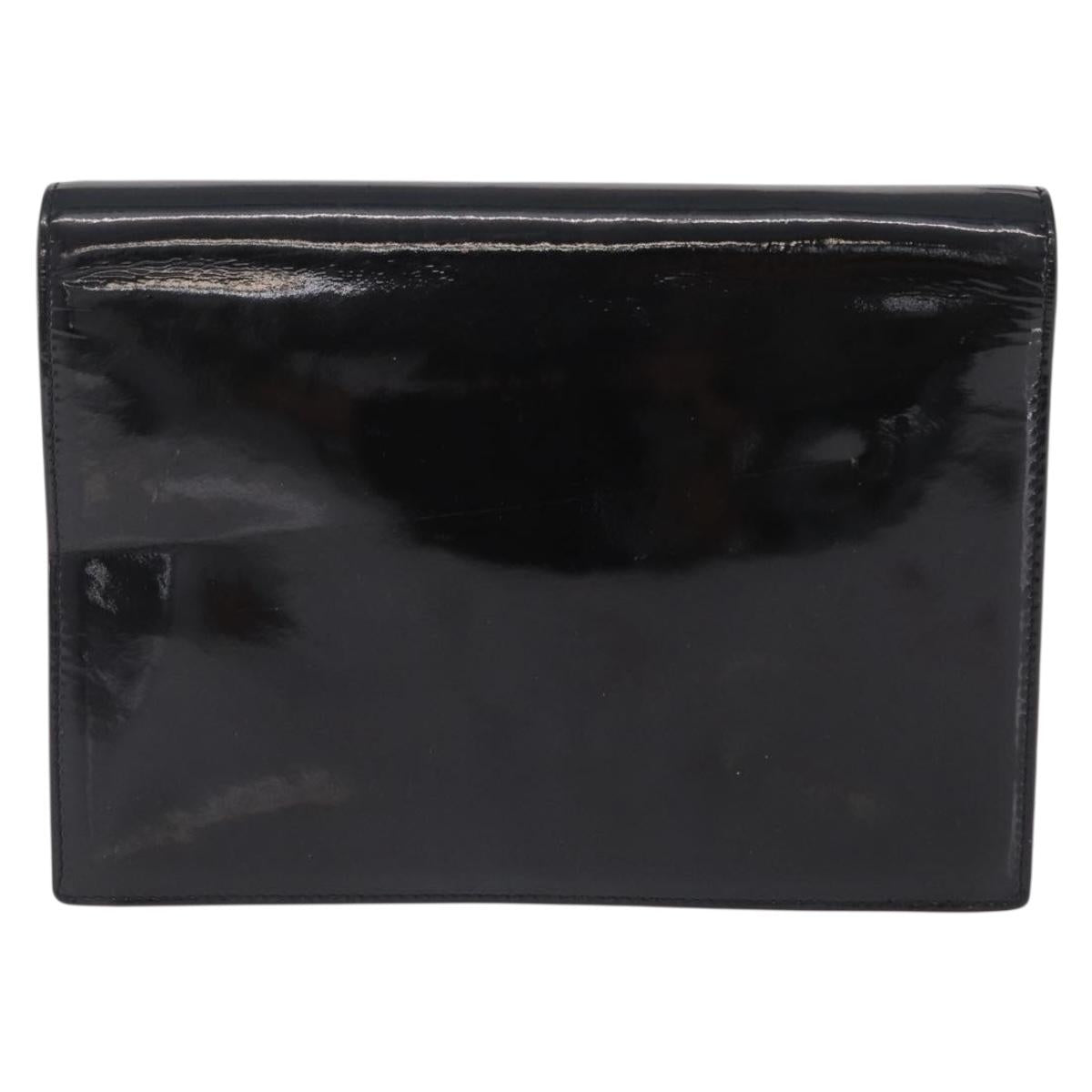 CHANEL Mademoiselle Clutch Bag Patent Leather Black Silver CC Auth bs37456