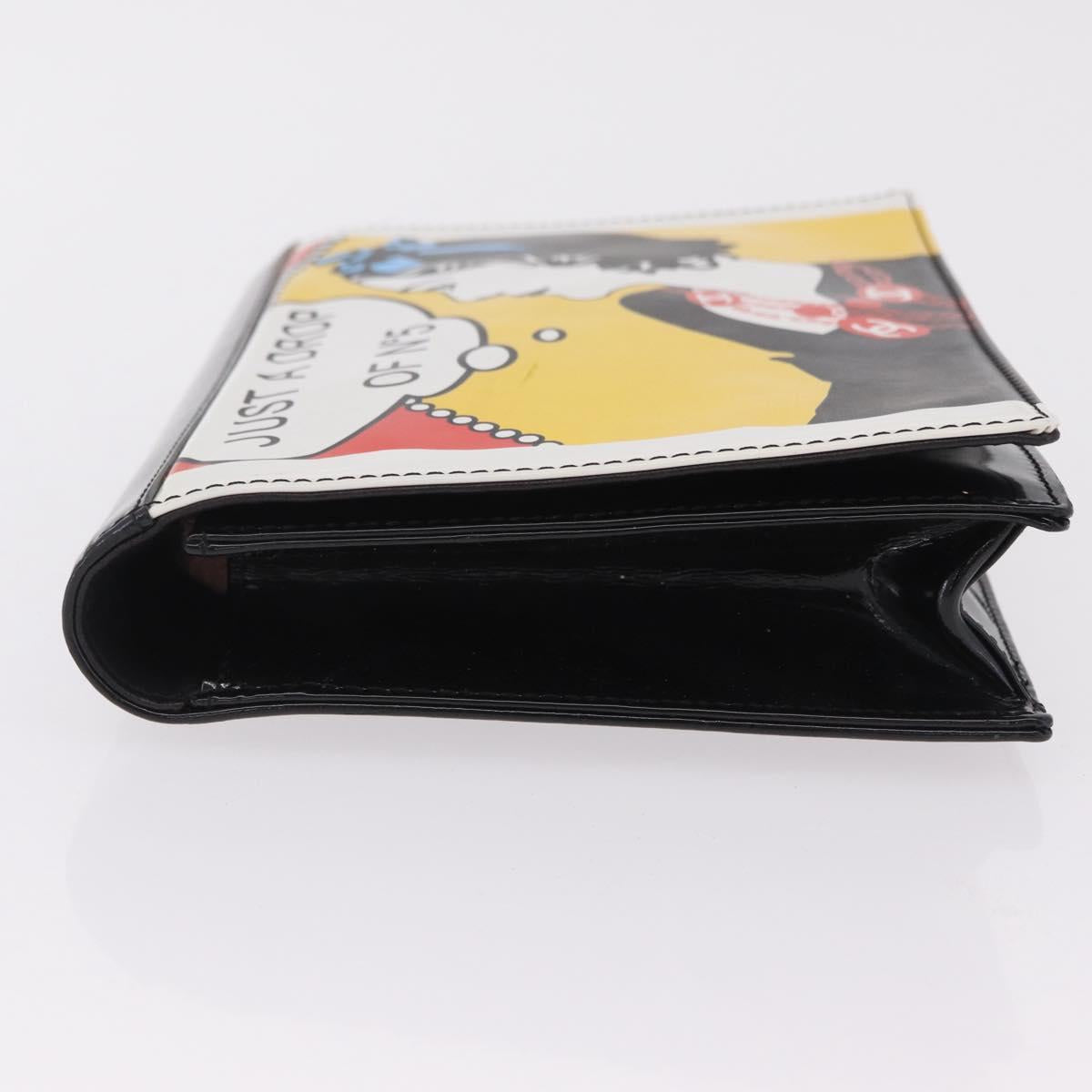 CHANEL Mademoiselle Clutch Bag Patent Leather Black Silver CC Auth bs37456