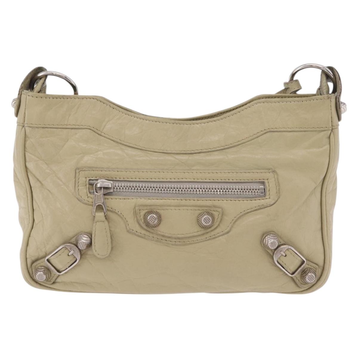 Balenciaga Giant City Shoulder Bag Leather Beige Silver 230640 Auth bs37458