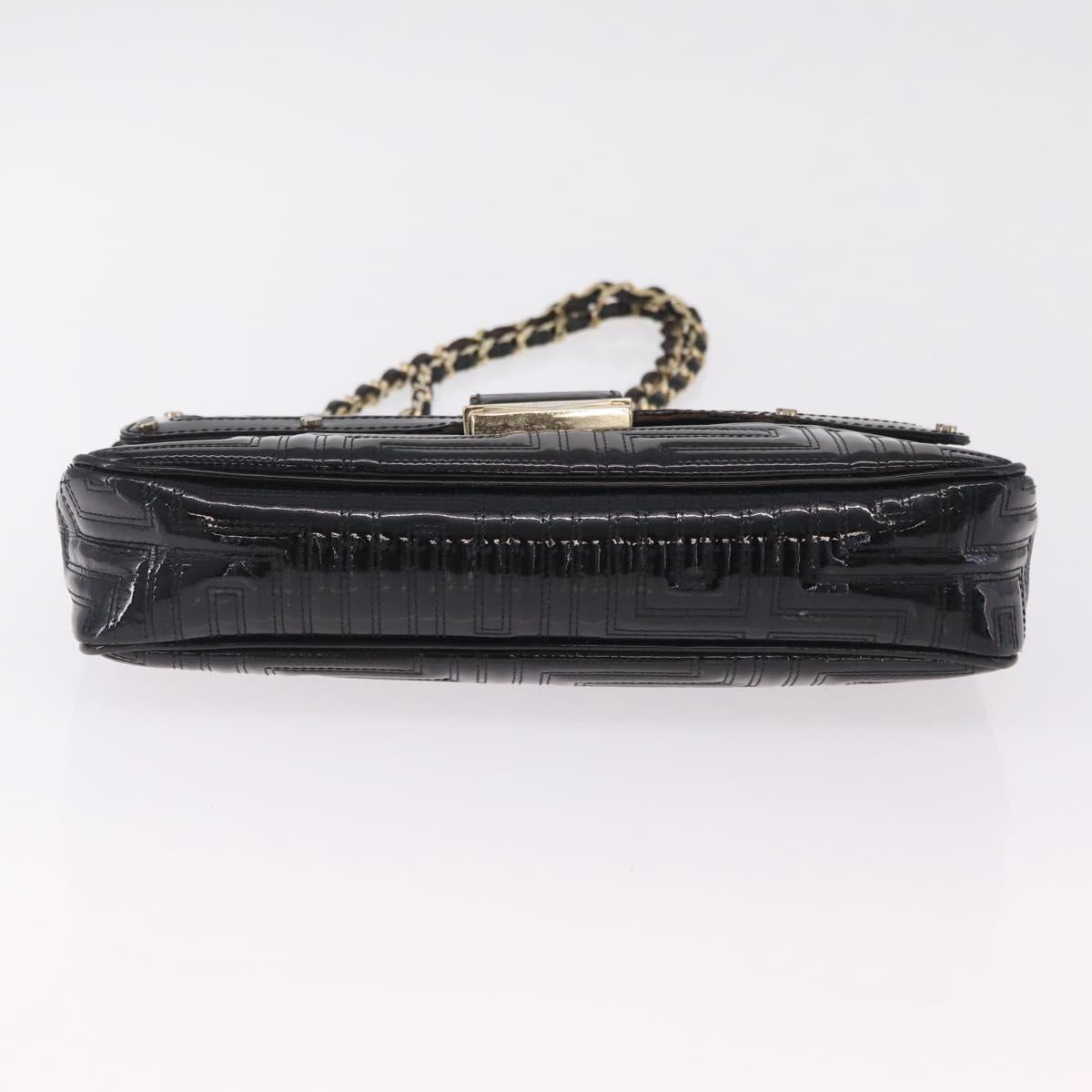 Gianni Versace Chain Shoulder Bag Patent Leather Black Gold Auth bs37461