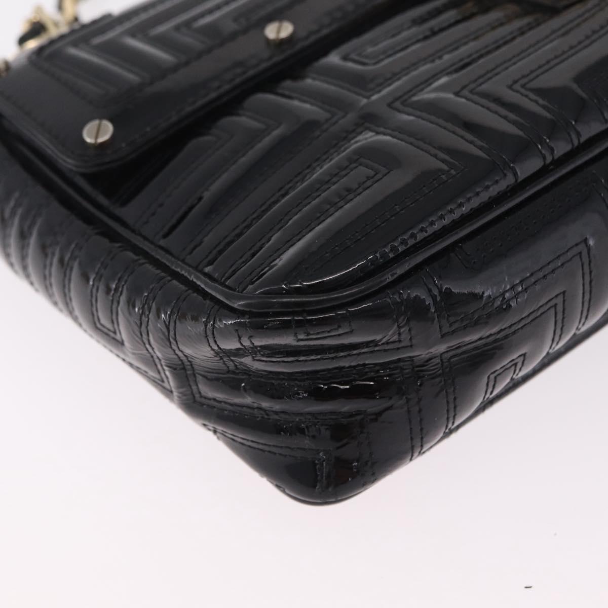Gianni Versace Chain Shoulder Bag Patent Leather Black Gold Auth bs37461