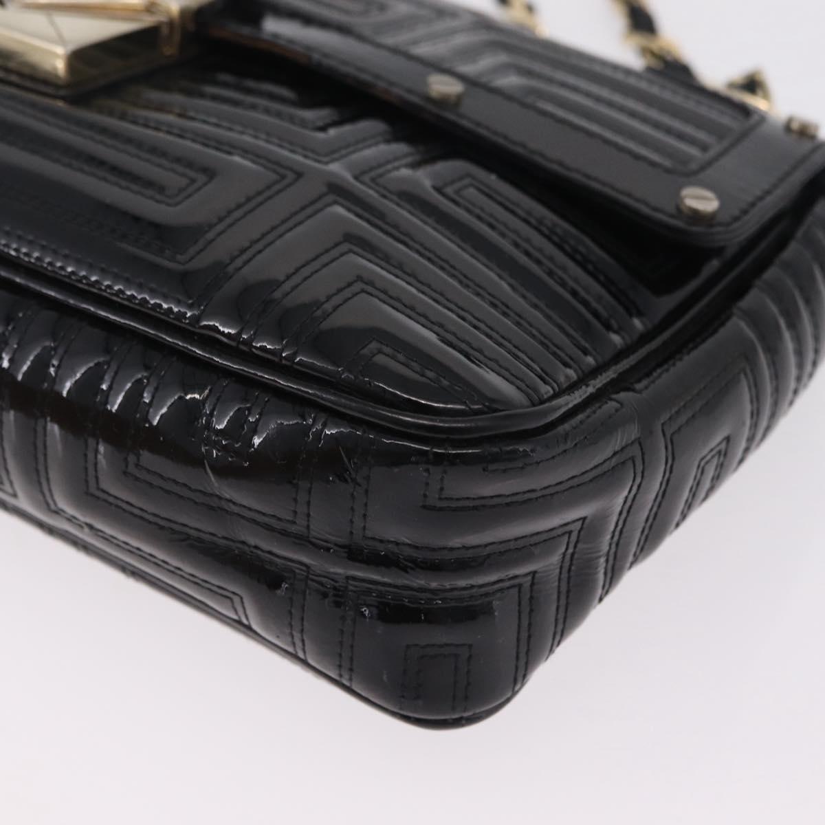 Gianni Versace Chain Shoulder Bag Patent Leather Black Gold Auth bs37461