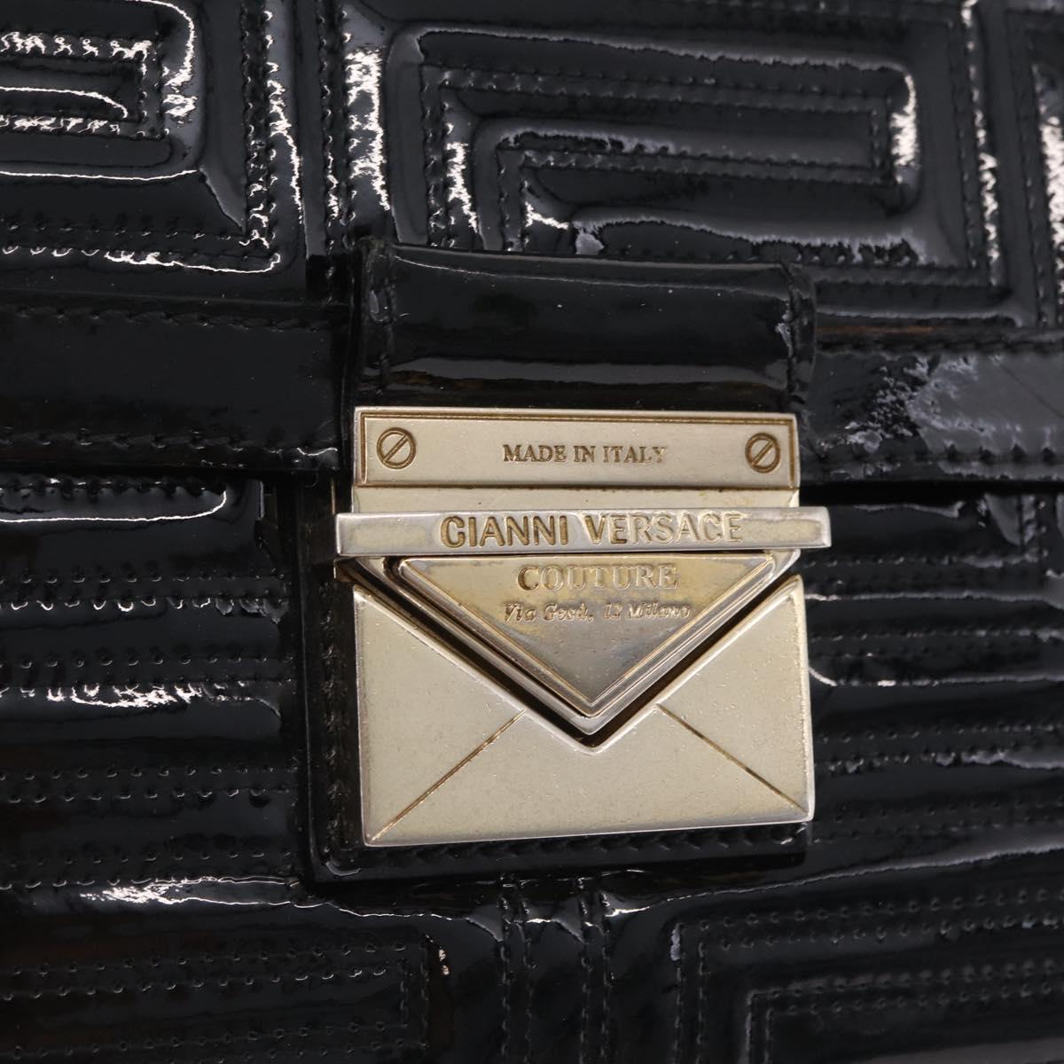 Gianni Versace Chain Shoulder Bag Patent Leather Black Gold Auth bs37461