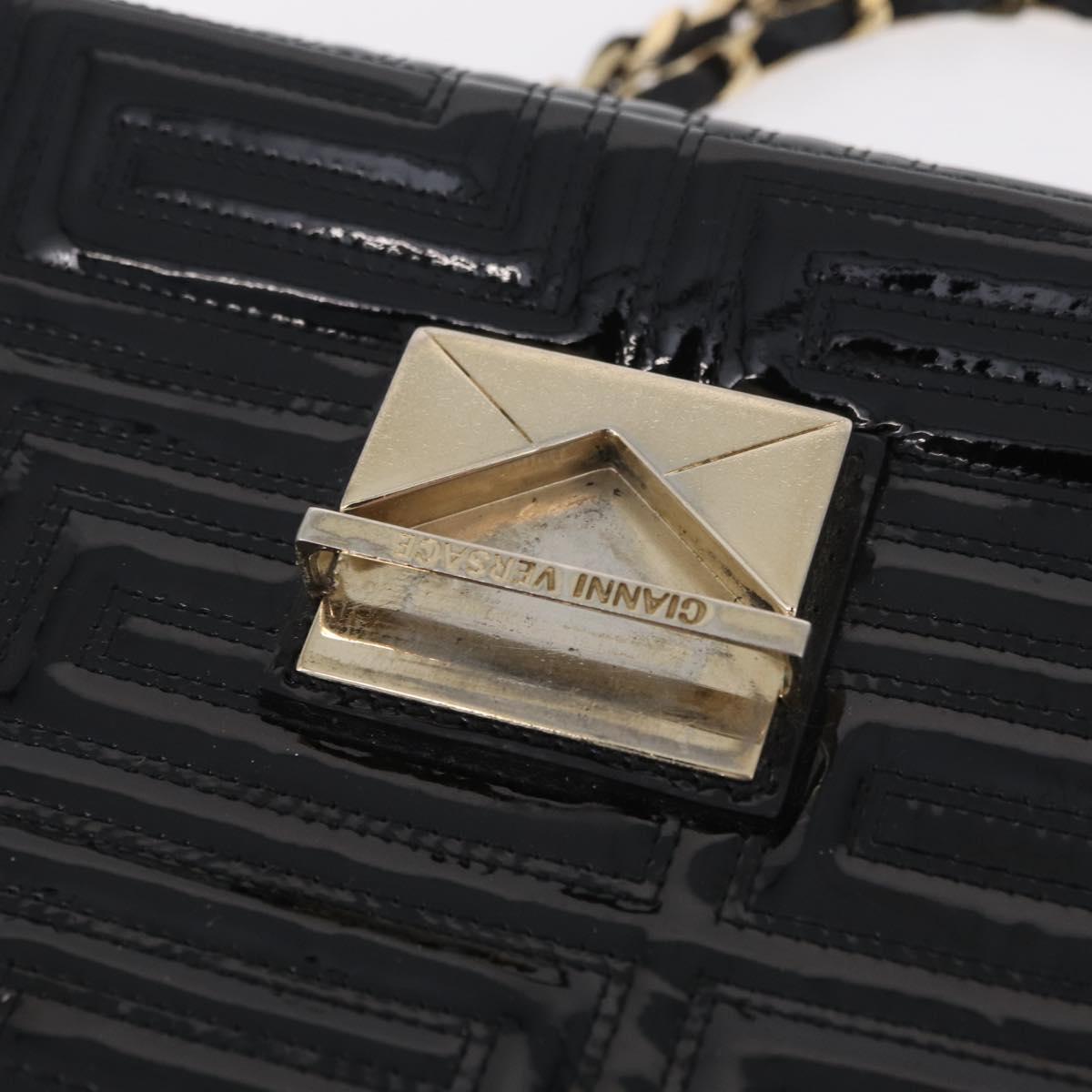 Gianni Versace Chain Shoulder Bag Patent Leather Black Gold Auth bs37461