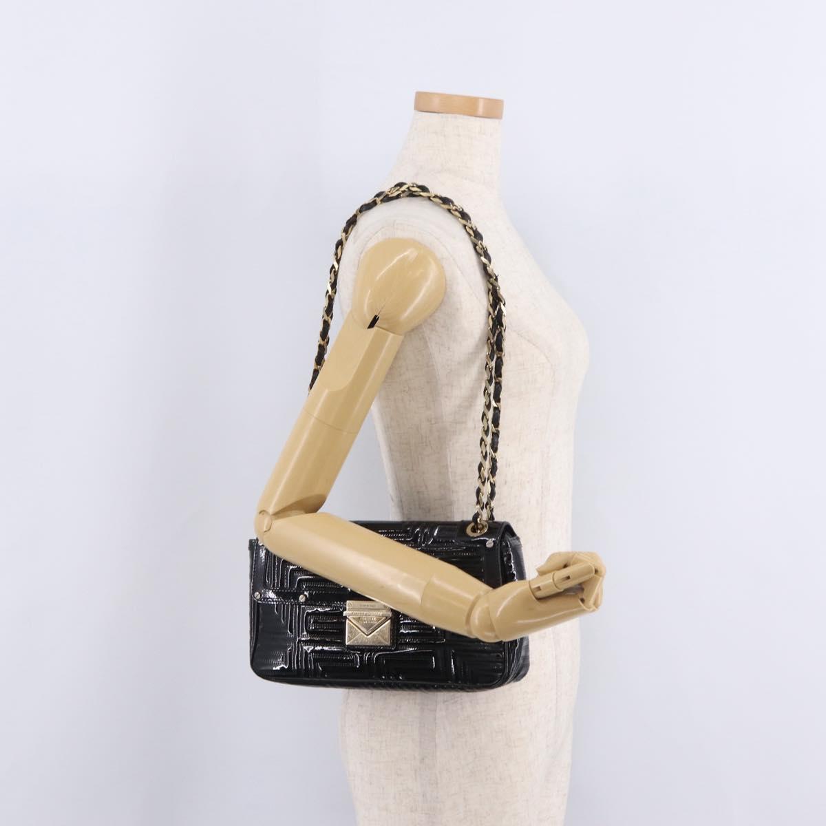 Gianni Versace Chain Shoulder Bag Patent Leather Black Gold Auth bs37461