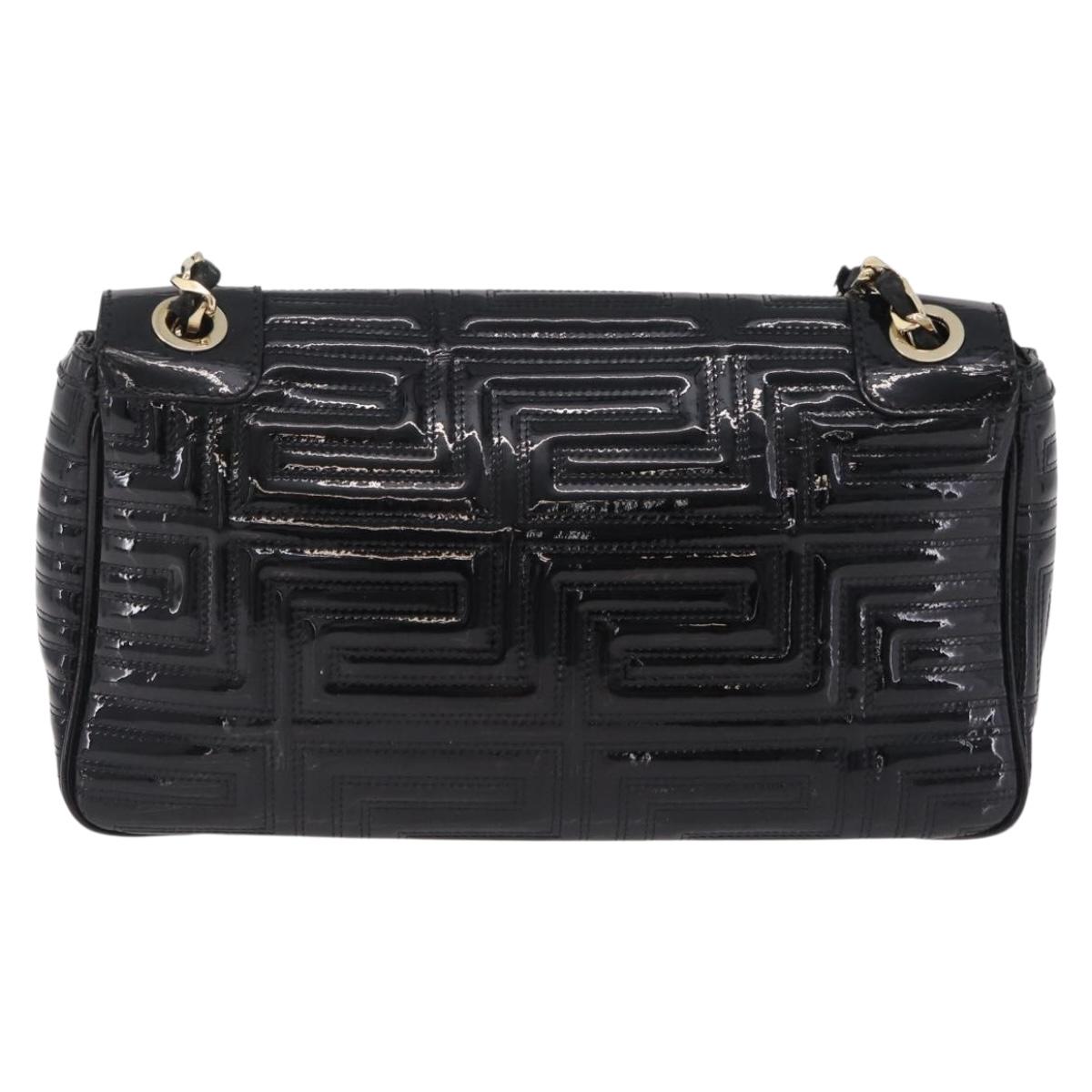 Gianni Versace Chain Shoulder Bag Patent Leather Black Gold Auth bs37461