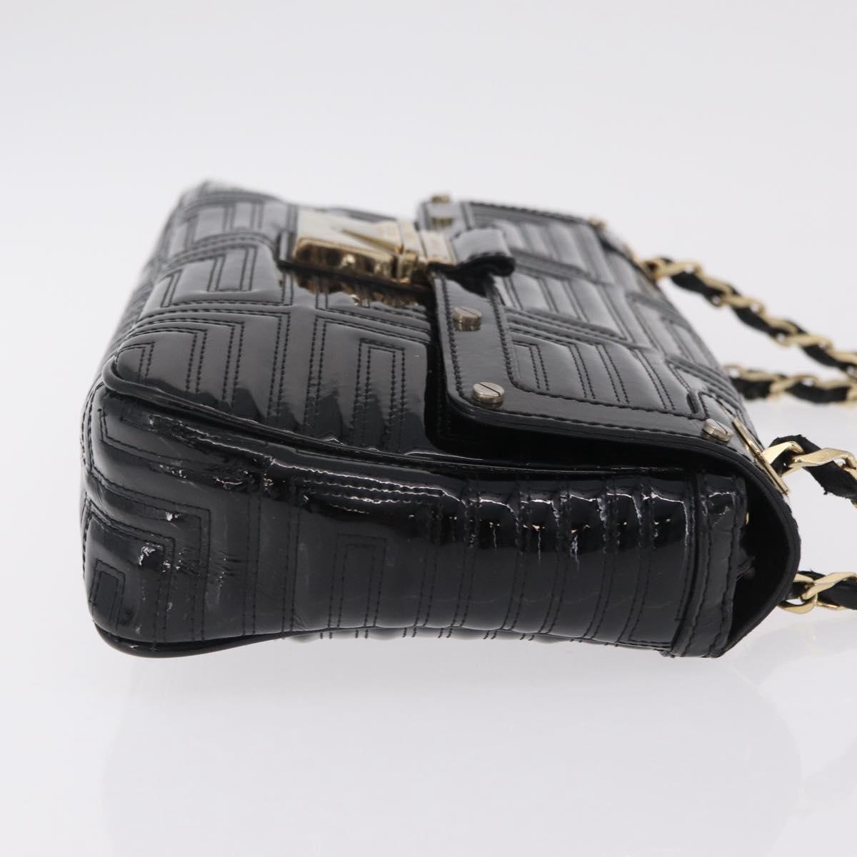 Gianni Versace Chain Shoulder Bag Patent Leather Black Gold Auth bs37461