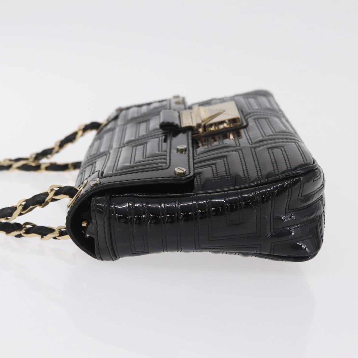 Gianni Versace Chain Shoulder Bag Patent Leather Black Gold Auth bs37461