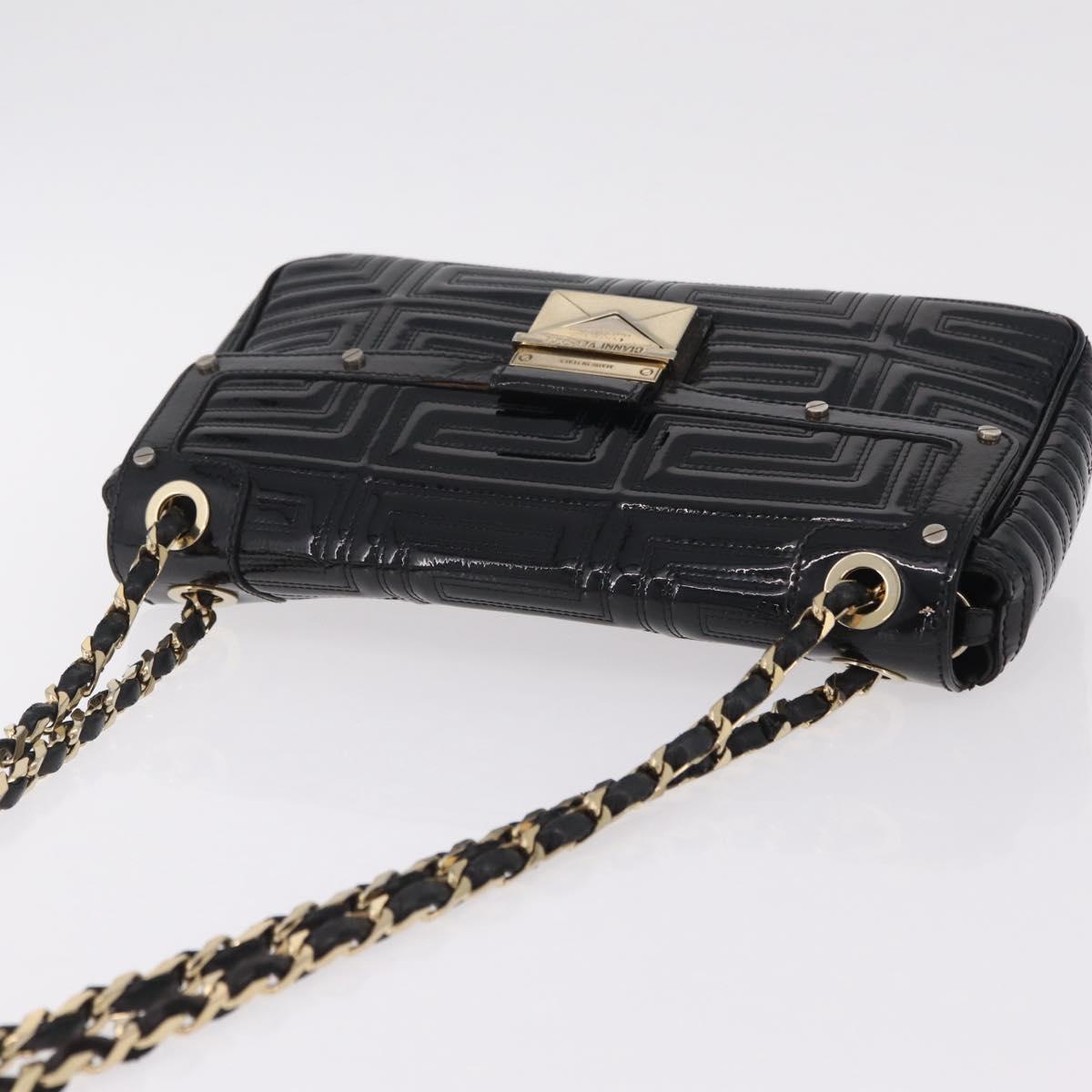 Gianni Versace Chain Shoulder Bag Patent Leather Black Gold Auth bs37461
