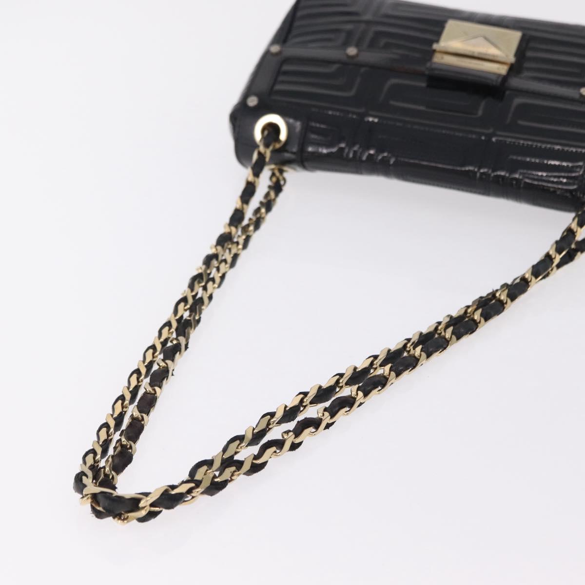 Gianni Versace Chain Shoulder Bag Patent Leather Black Gold Auth bs37461