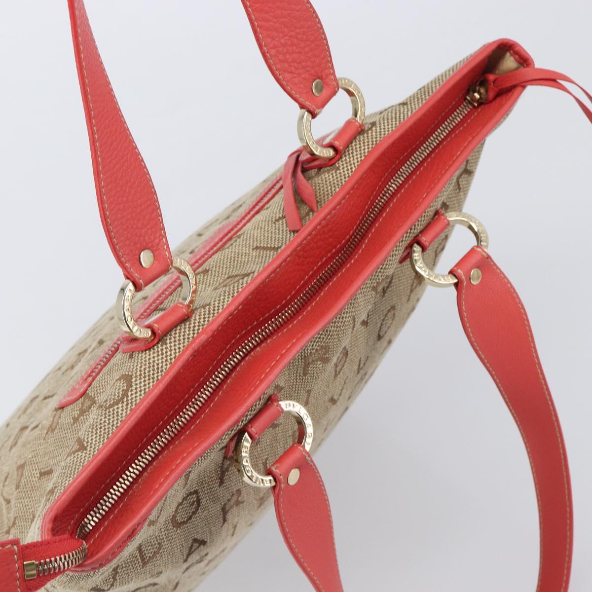 BVLGARI Tote Bag Canvas Beige Gold Auth bs37467A