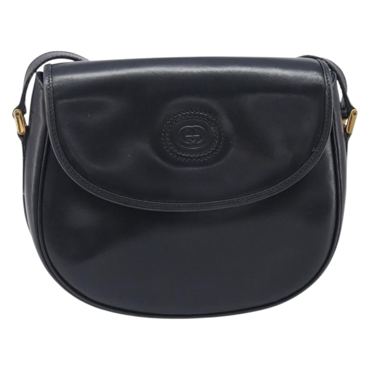 GUCCI Shoulder Bag Leather Black Gold 007 261 0074 Auth bs37471