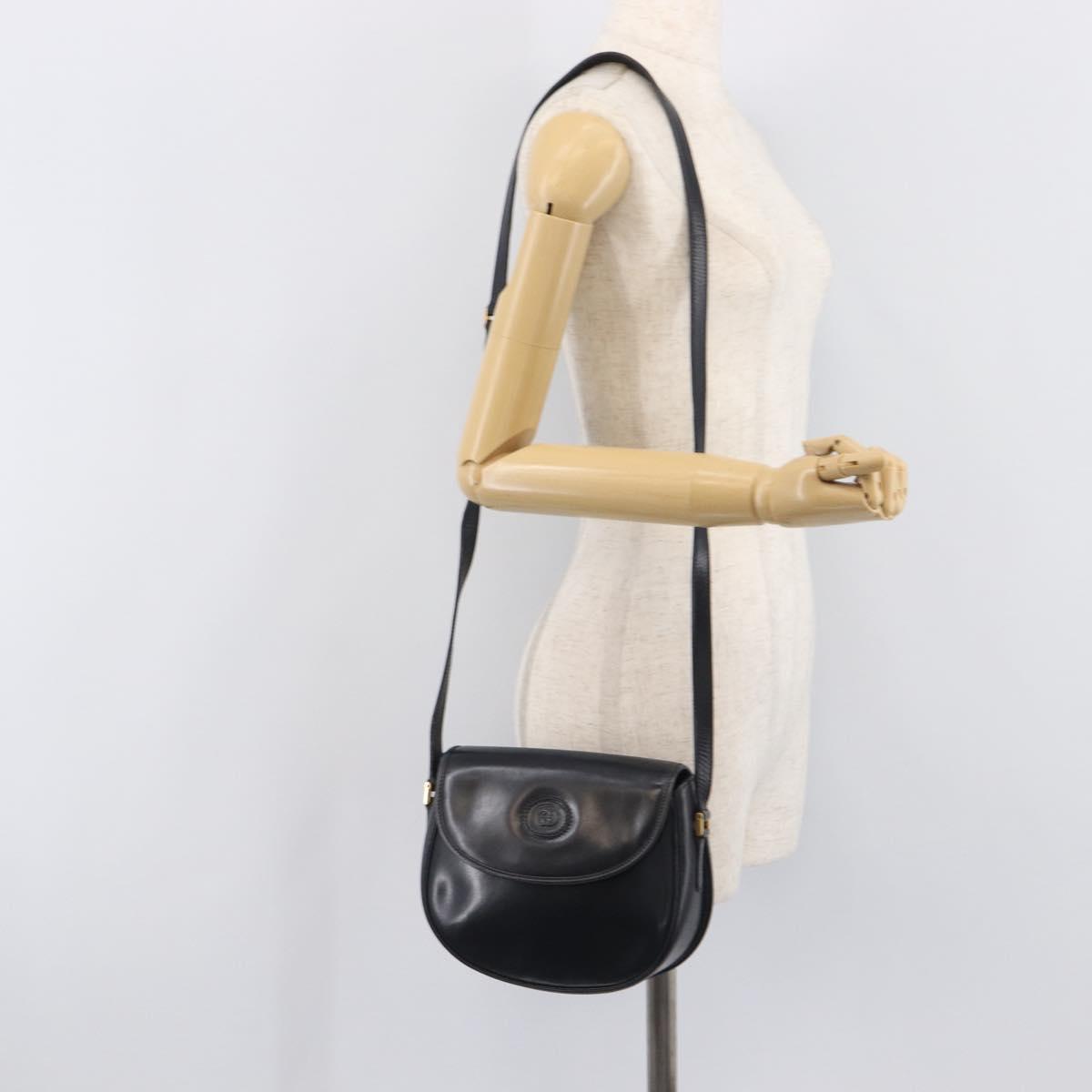 GUCCI Shoulder Bag Leather Black Gold 007 261 0074 Auth bs37471