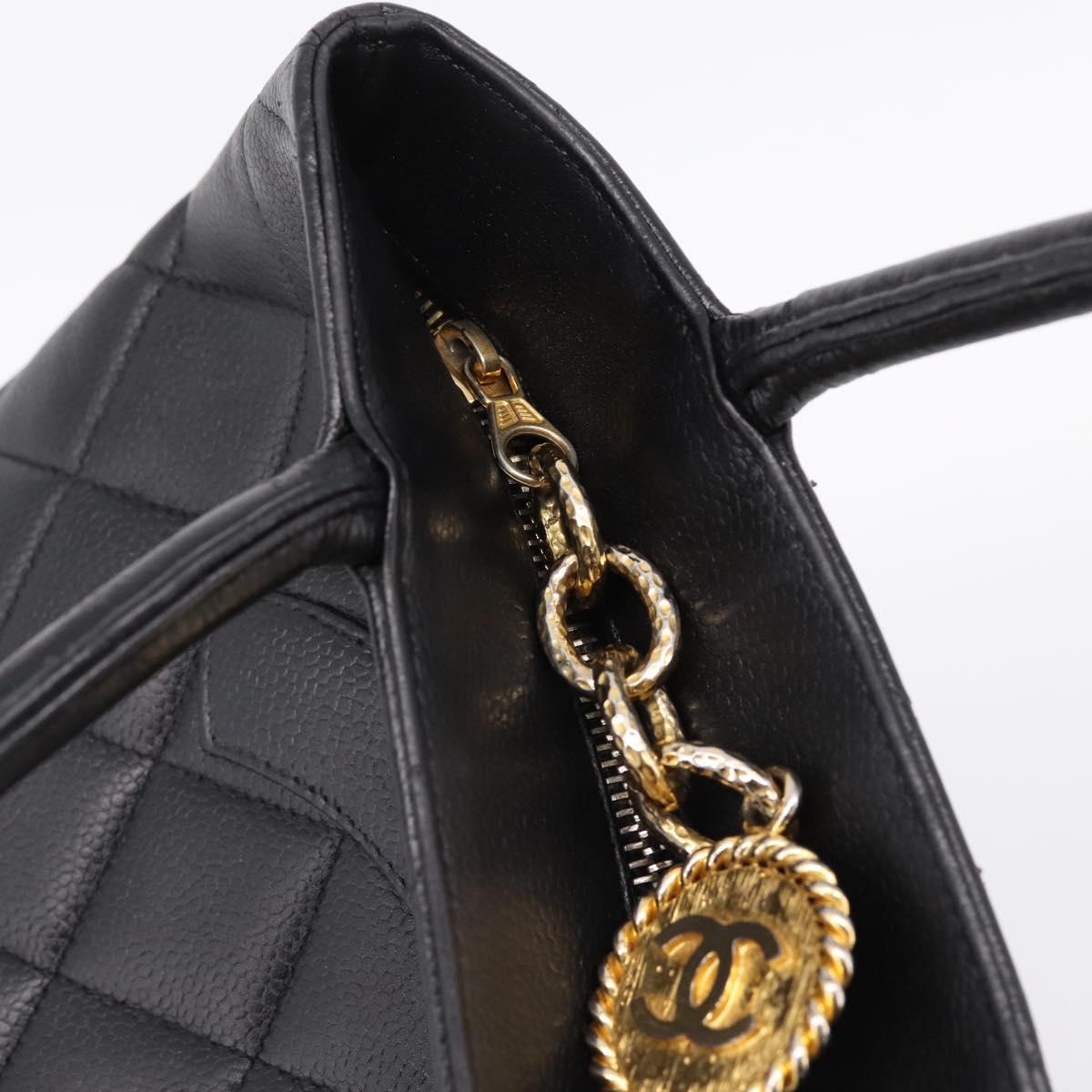 CHANEL Standard Tote Bag Caviar Skin Black Gold CC Auth bs37474