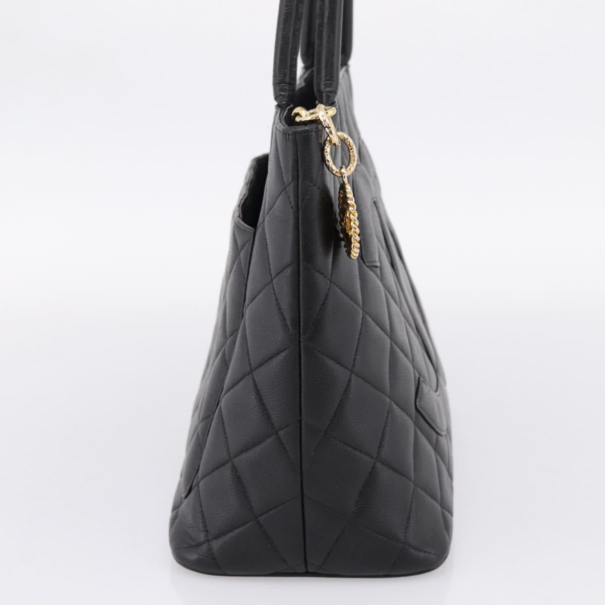 CHANEL Standard Tote Bag Caviar Skin Black Gold CC Auth bs37474