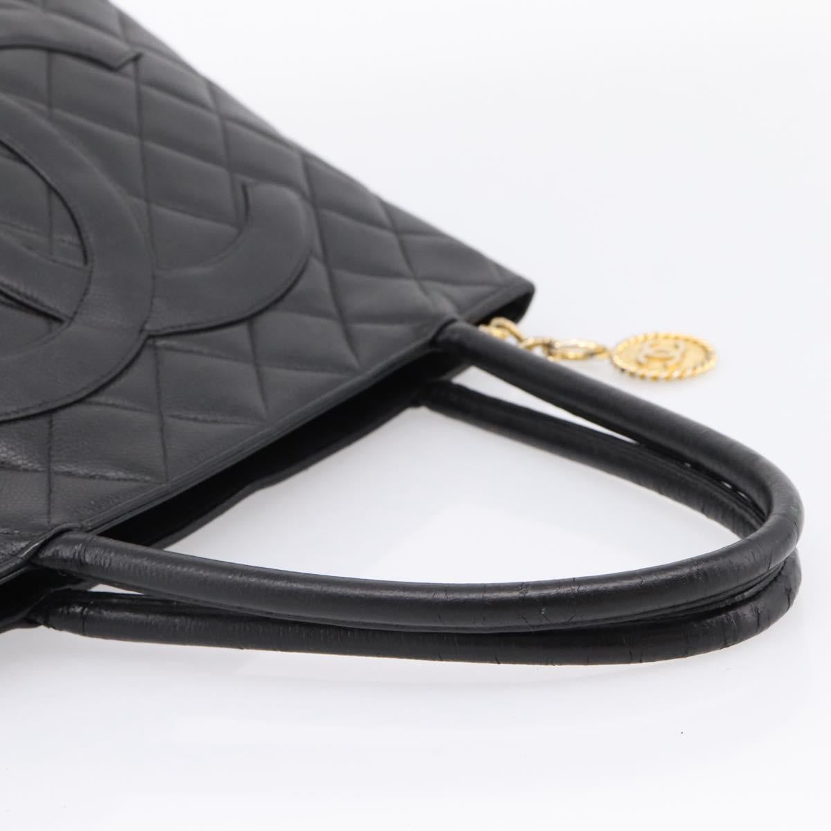 CHANEL Standard Tote Bag Caviar Skin Black Gold CC Auth bs37474