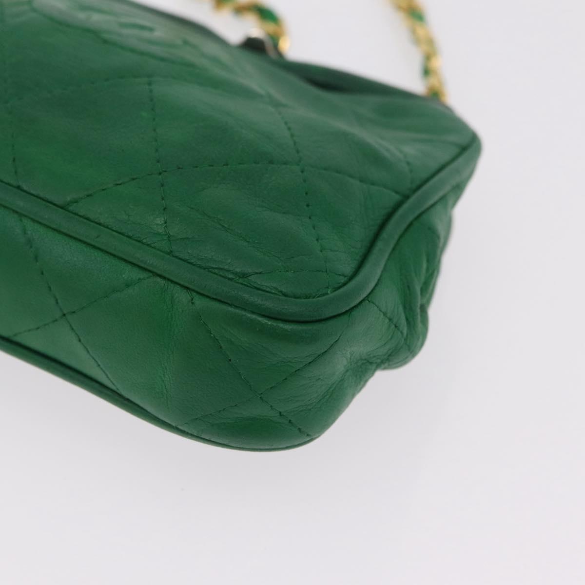 CHANEL Matelasse Chain Shoulder Bag Lamb Skin Green Gold CC Auth bs37476