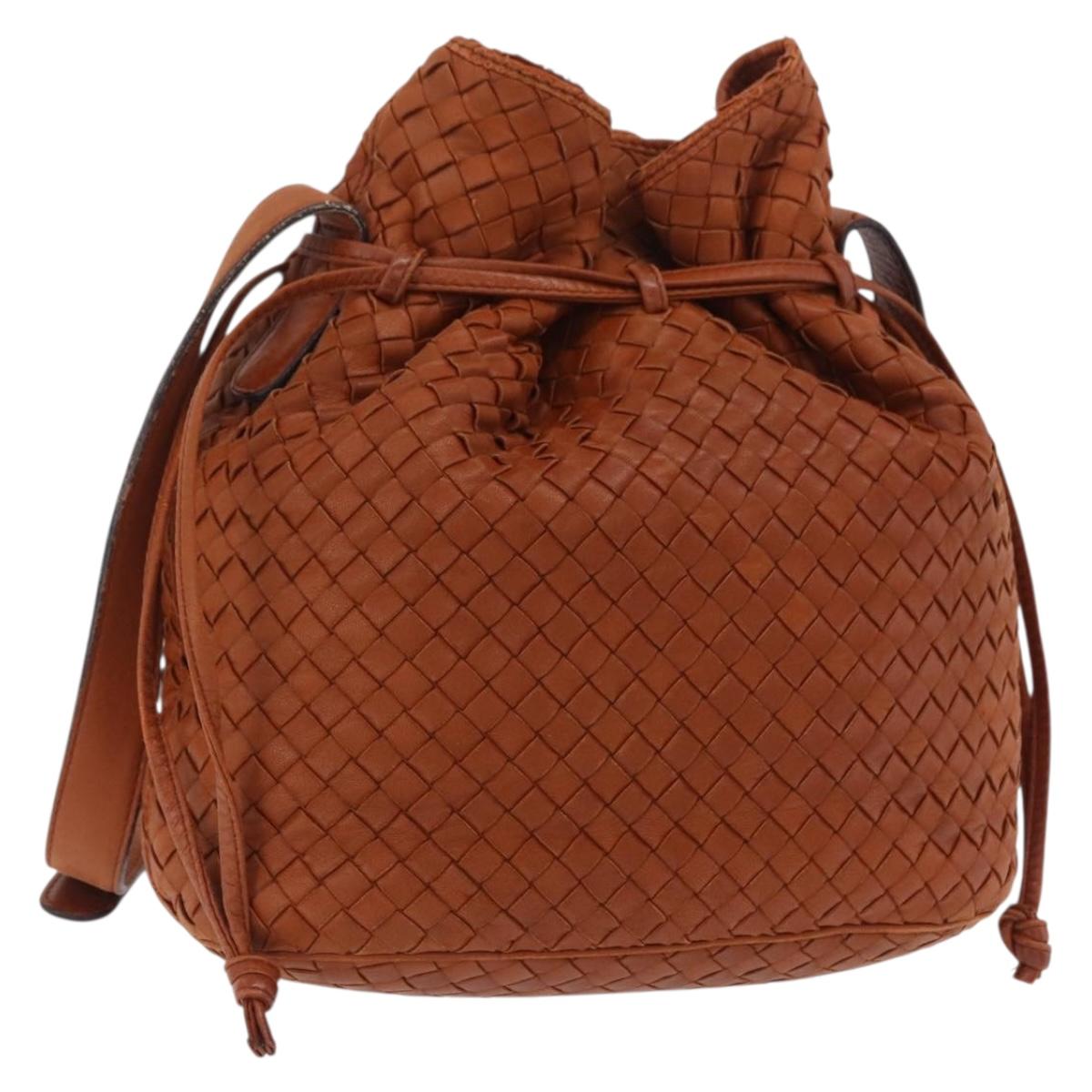 Bottega Veneta INTRECCIATO Shoulder Bag Leather Brown Gold Auth bs37477