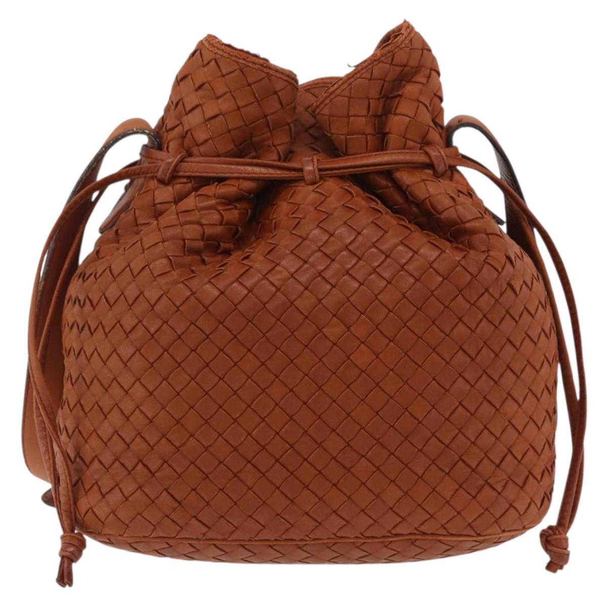 Bottega Veneta INTRECCIATO Shoulder Bag Leather Brown Gold Auth bs37477