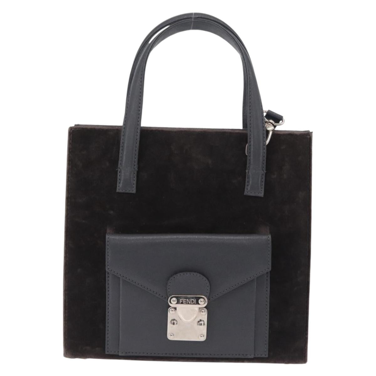 FENDI Hand Bag Velor 2way Navy Silver Auth bs37478