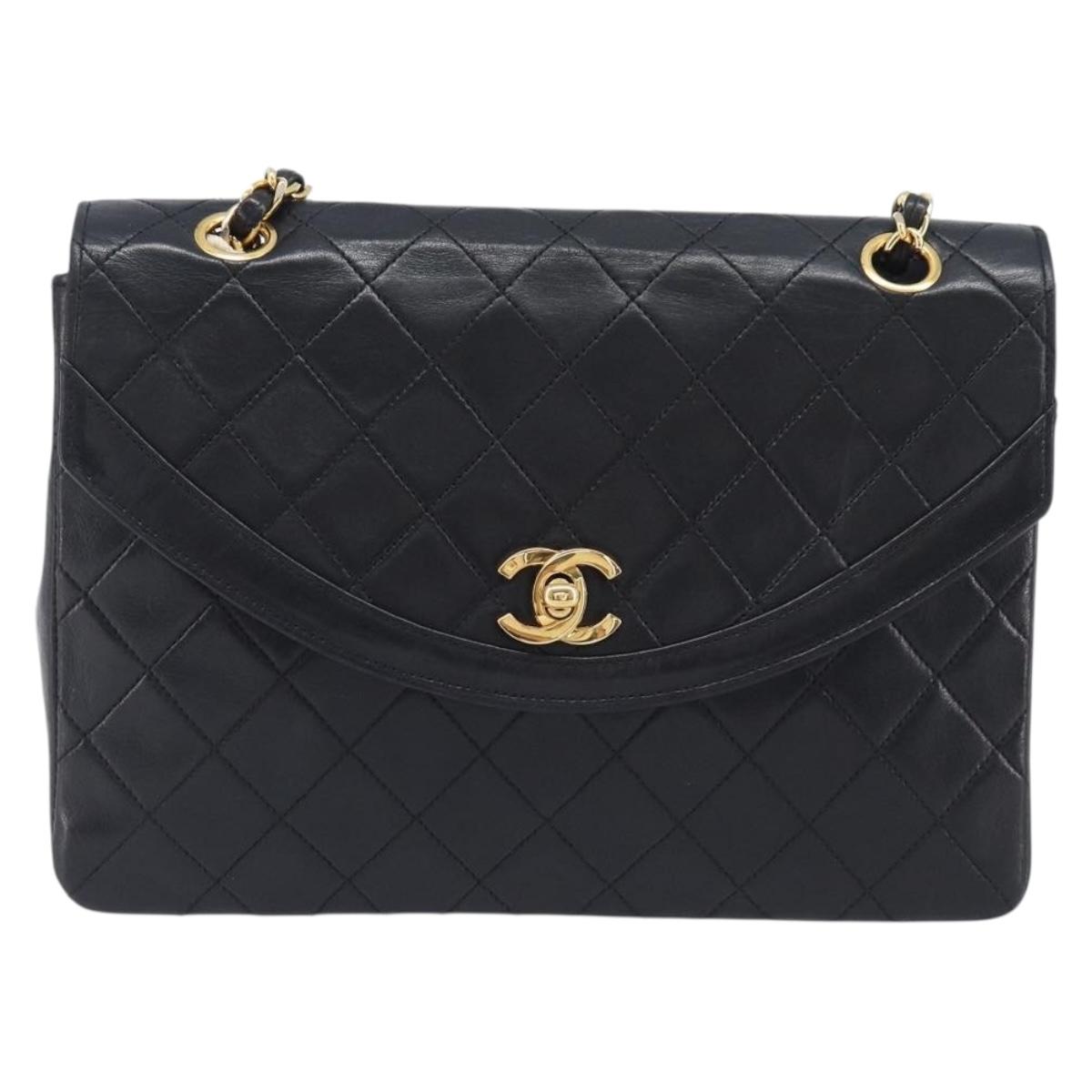 CHANEL Matelasse Chain Shoulder Bag Lamb Skin Black Gold CC Auth bs37481A