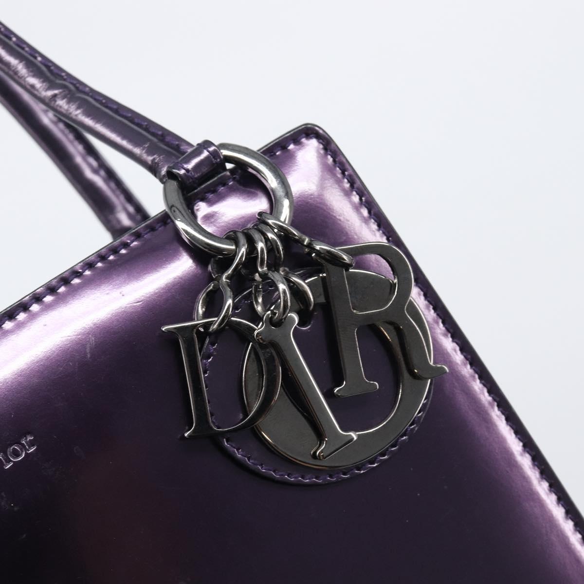Christian Dior Hand Bag Patent Leather Purple Silver Auth bs37482