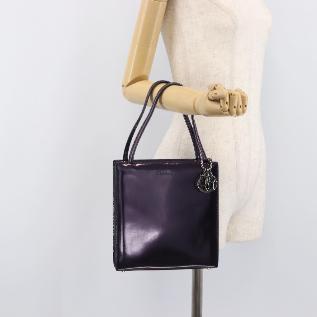 Christian Dior Hand Bag Patent Leather Purple Silver Auth bs37482