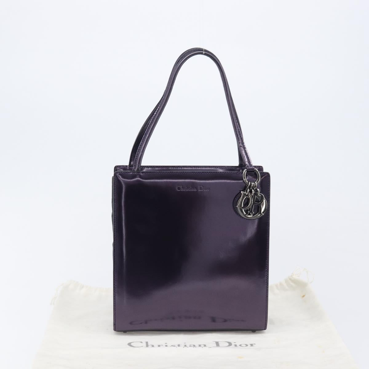 Christian Dior Hand Bag Patent Leather Purple Silver Auth bs37482