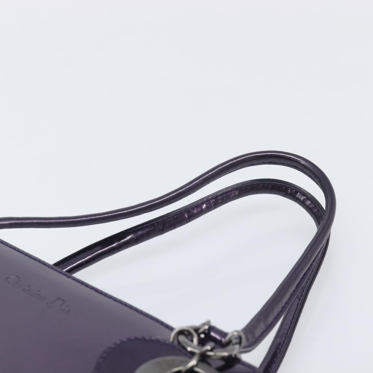 Christian Dior Hand Bag Patent Leather Purple Silver Auth bs37482