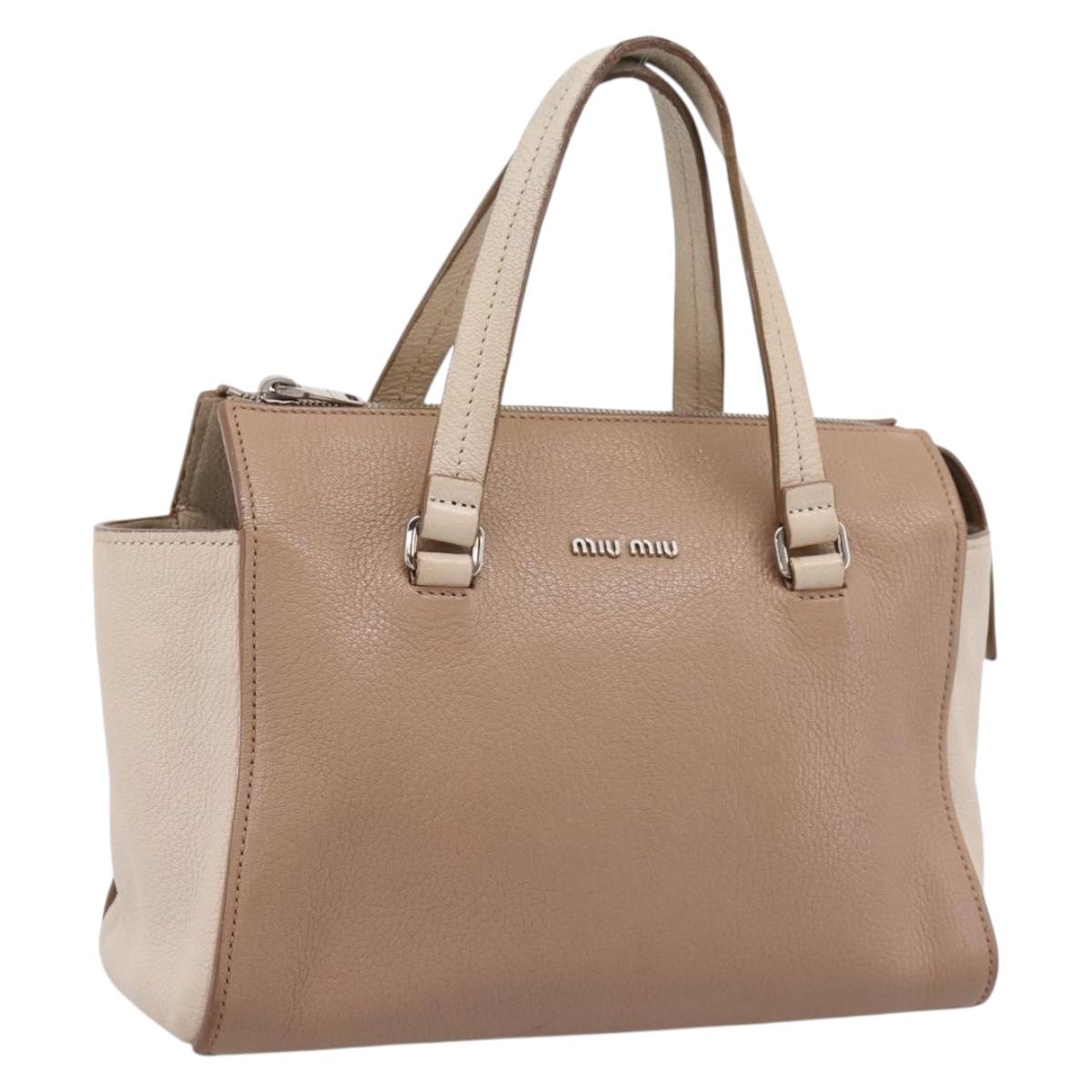 Miu Miu Hand Bag Leather Beige Silver Auth bs37489